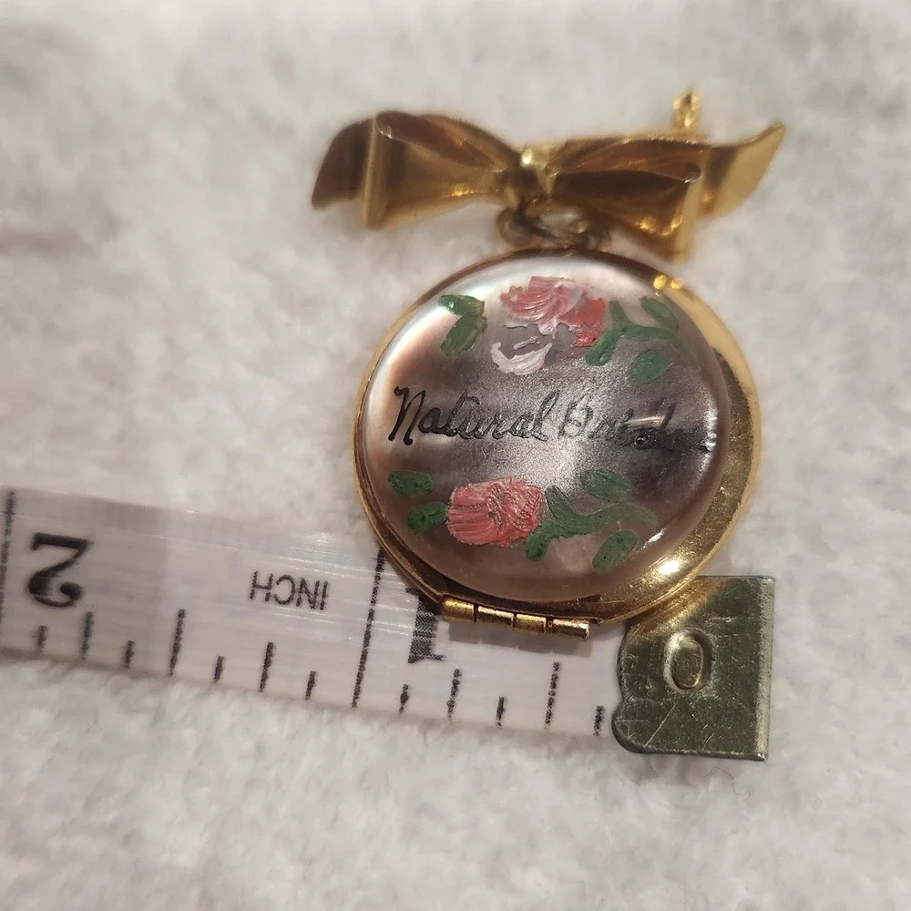 Vintage Natural Bridge Virginia Souvenir Locket Brooch Gold Tone Bow Rose Floral